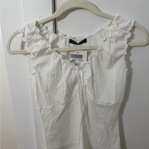 Brandy Melville White Ruffle Tie-Front Sleeveless Top